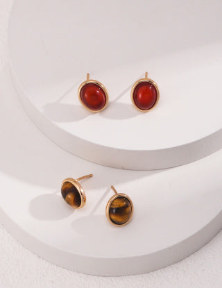 Pure silver agate/tiger's eye earrings