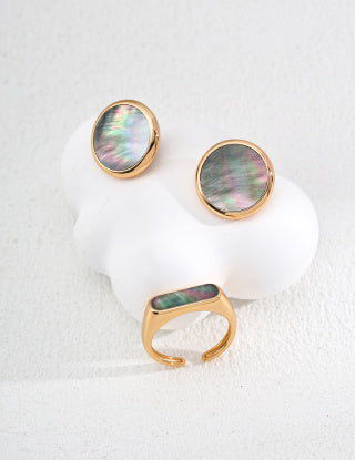 S925 silver simple black shell ring