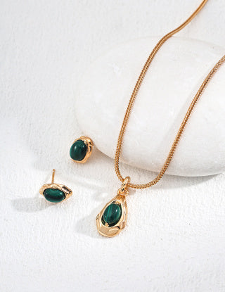 S925 Silver Natural Tiger's Eye Malachite pendant necklace