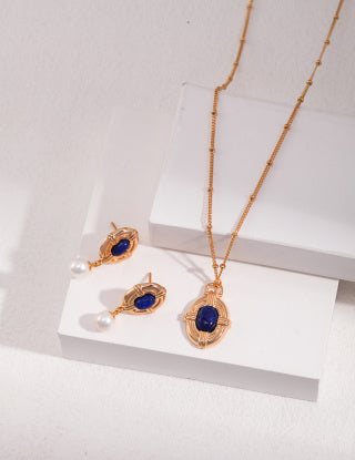 Light Retro court Style Natural Lapis lazuli Series Sterling silver earrings