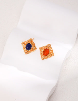 Pure silver lapis lazuli/red agate earrings