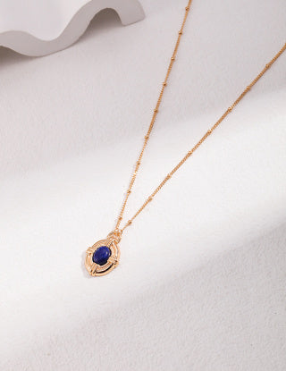 Light Retro court Style Natural Lapis lazuli Series Sterling silver necklace (adjustable length)