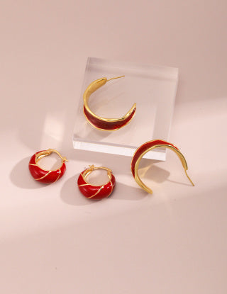 Chinese red drip glaze earrings