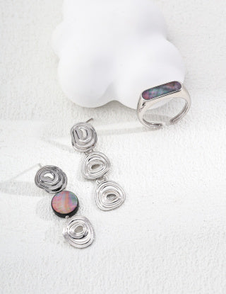 S925 silver simple black shell ring