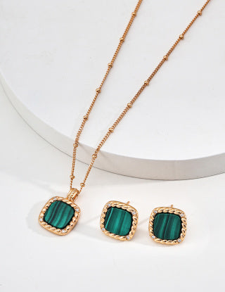 S925 Silver Simple Zircon Natural Malachite necklace