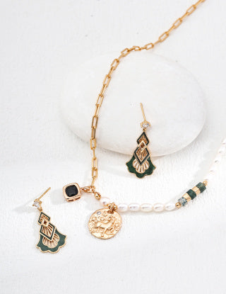 S925 Silver retro glazed zircon earrings