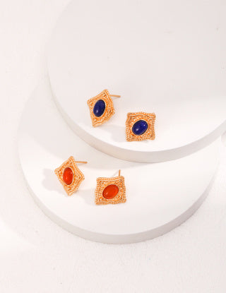 Pure silver lapis lazuli/red agate earrings