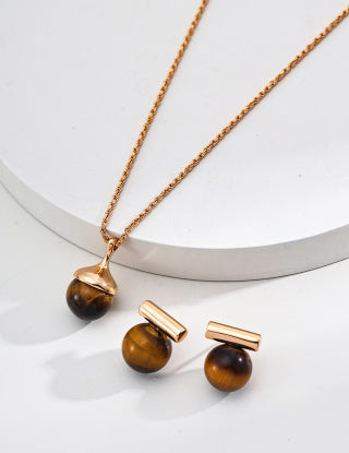 S925 silver simple natural tiger's eye black agate earrings and stud earrings