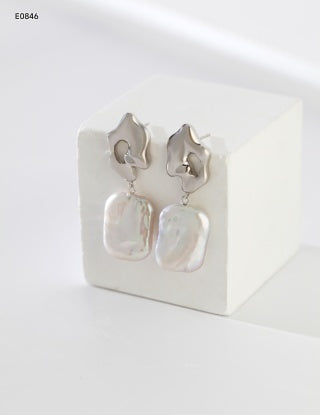 Pure silver Baroque pearl earrings