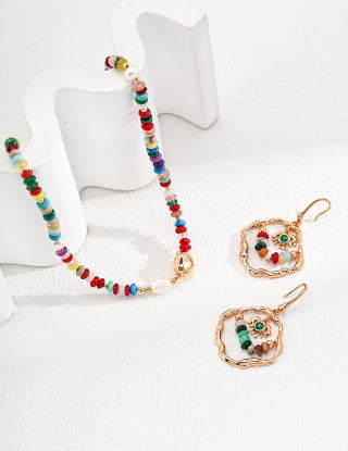 Pure silver pearl dopamine-colored colored stone earrings