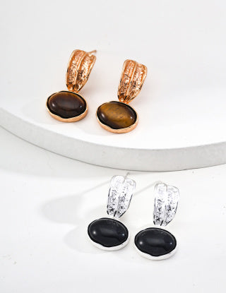 S925 Silver-black agate tiger's Eye earrings