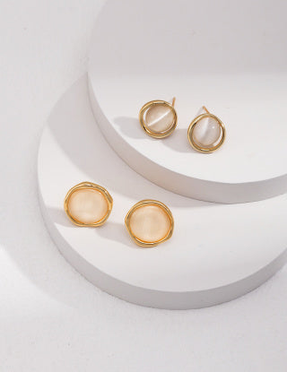Pure silver synthetic cat's eye stone ear studs