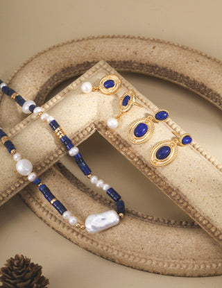 Pure silver lapis lazuli pearl necklace