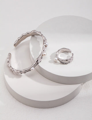 Natural Fluid Ocean Series Sterling Silver Bracelet (adjustable)
