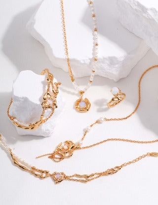 Pure silver pearl opal necklace