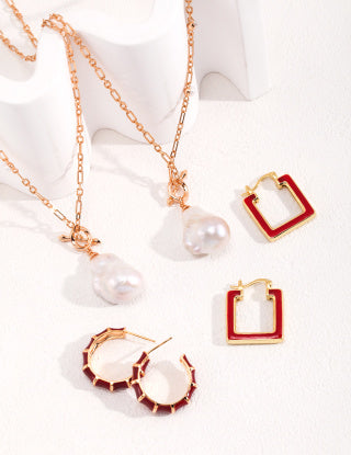 Pure silver Baroque pearl long necklace
