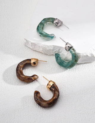 S925 Silver imitation water plant and agate imitation sea willow earrings