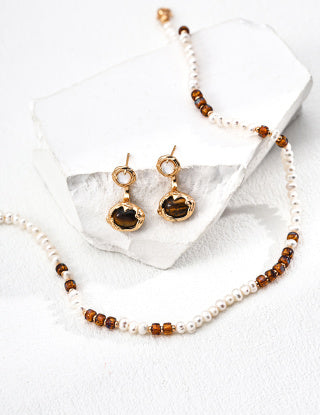 S925 Silver Fashionable Natural Pearl Glass Bead Necklace