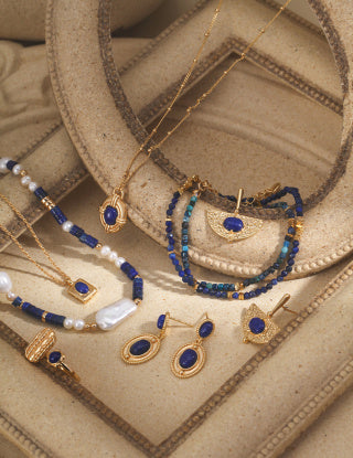 Light Retro court Style Natural Lapis lazuli Series Sterling silver necklace (adjustable length)