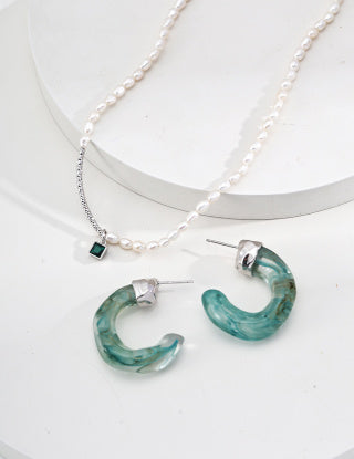 S925 Silver imitation water plant and agate imitation sea willow earrings