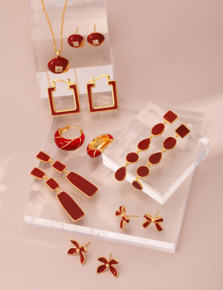 Chinese red drip glaze earrings