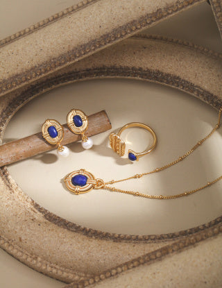 Light Retro court Style Natural Lapis lazuli Series Sterling silver earrings