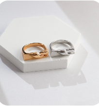 Geometric Sculpture Series Pure silver open ring (adjustable